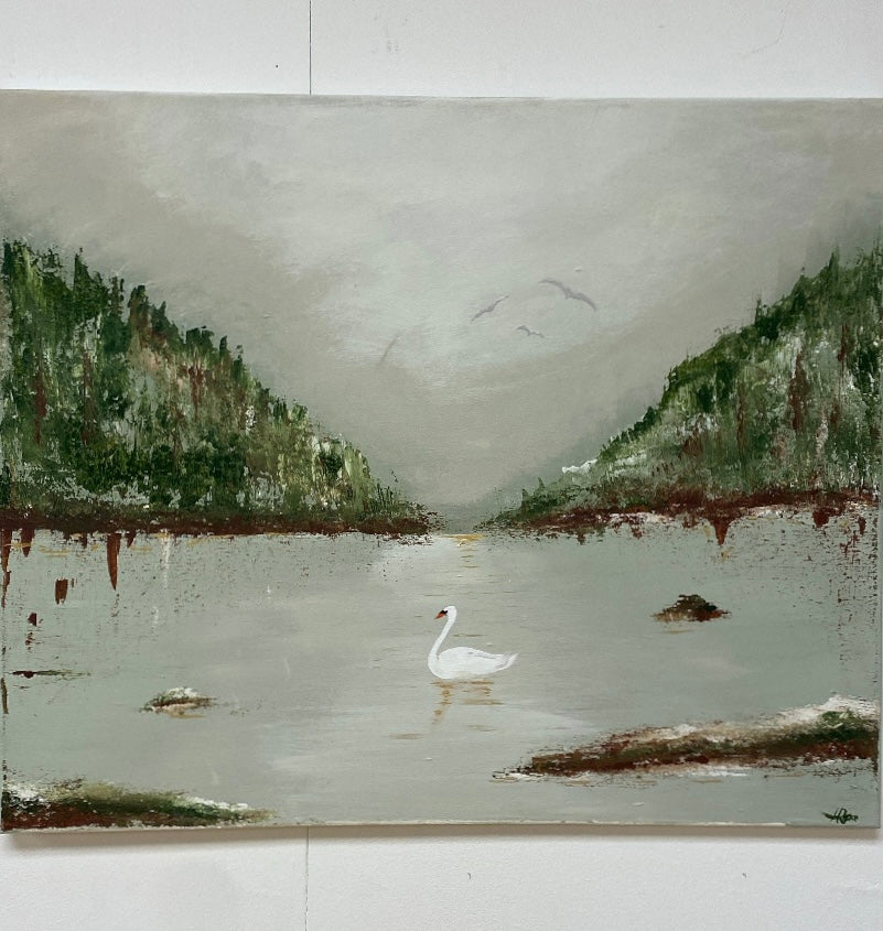 'Free' Swan Abstract Landscape Art