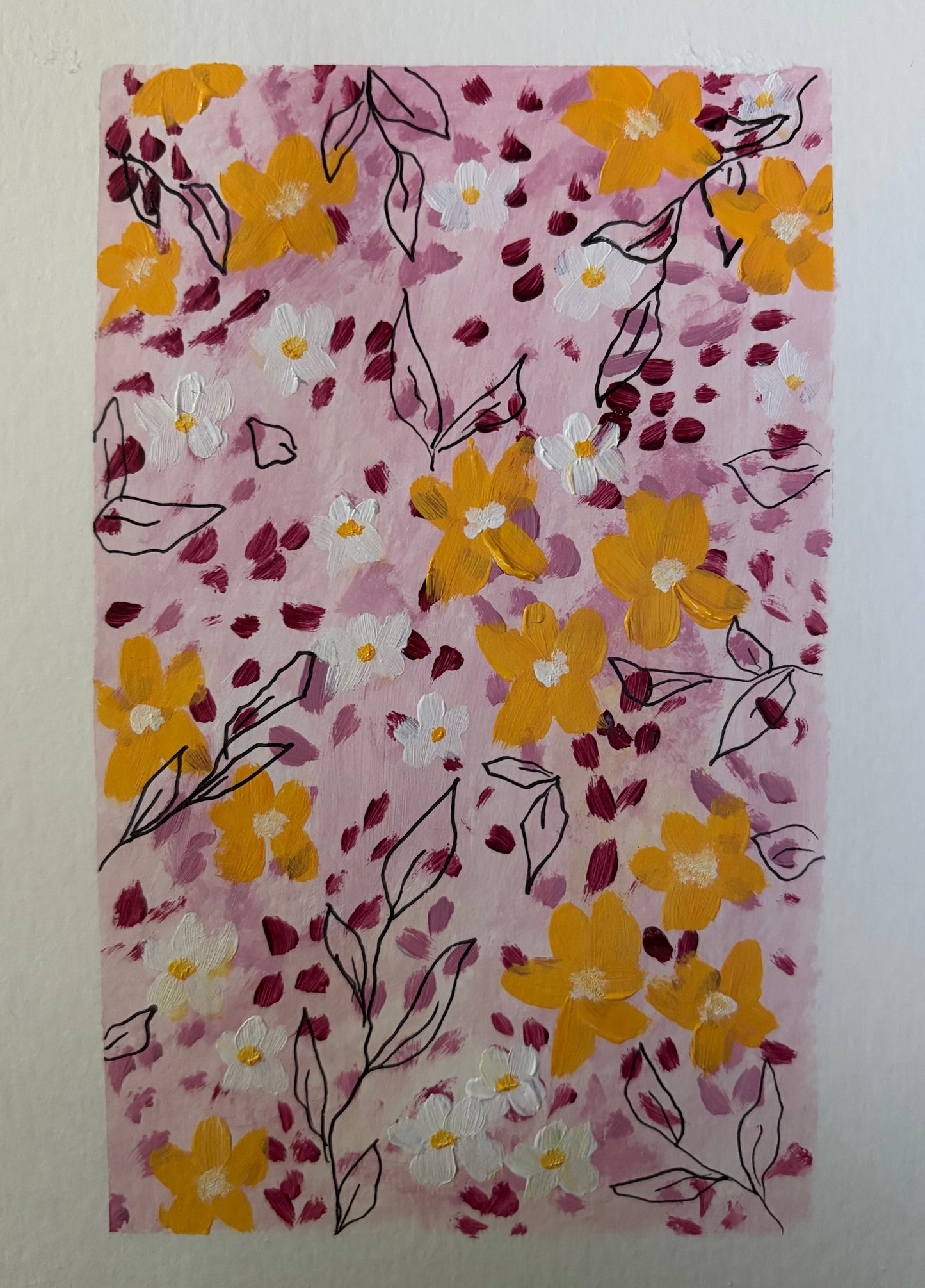 A5 Candyfloss, plum, mustard florals.