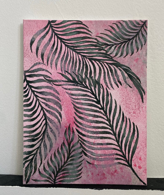 Mini Palm Leaves in Pink and Green Art